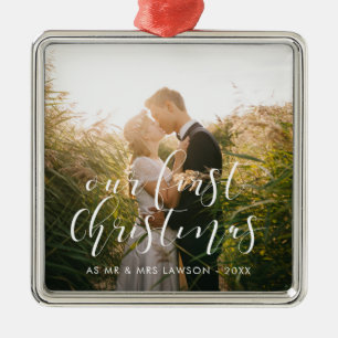 Elegant Our First Christmas wedding photo Metal Ornament