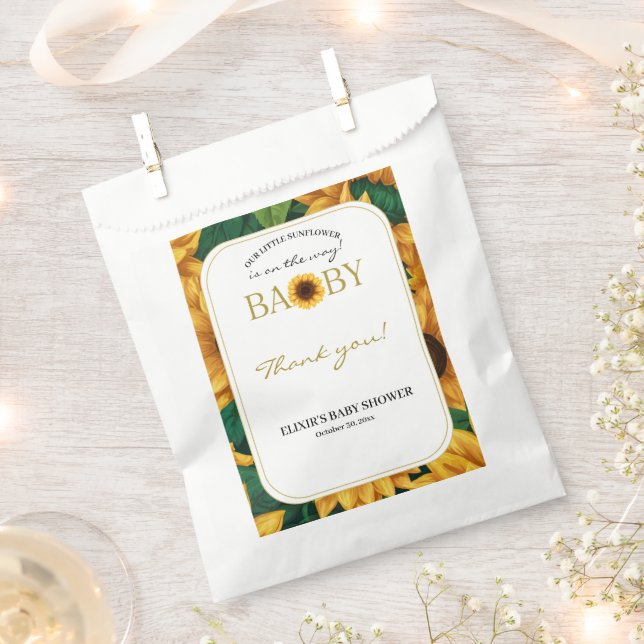 Elegant "Our Little Sunflower" Modern Baby Shower Favour Bag (Clipped)