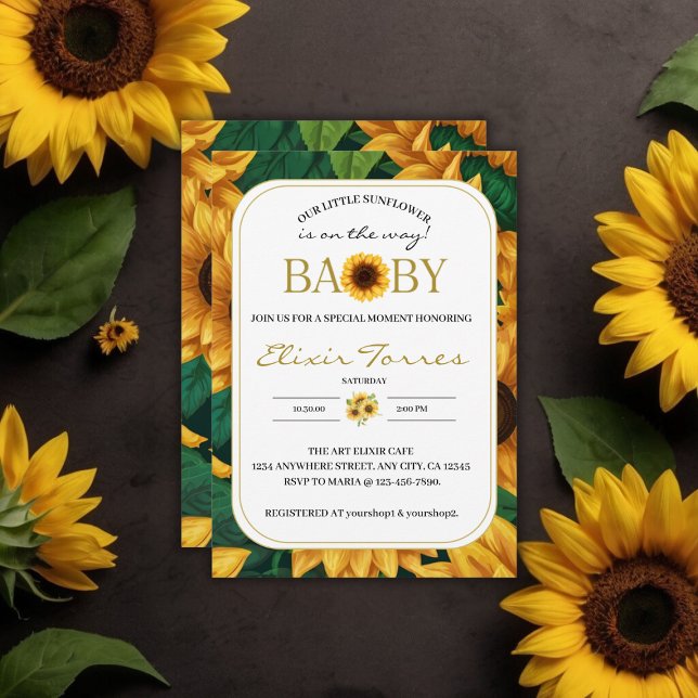 Elegant "Our Little Sunflower" Modern Baby Shower Invitation (Creator Uploaded)