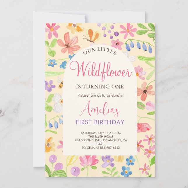 Elegant Our Little Wildflower Girl First Birthday  Invitation (Front)
