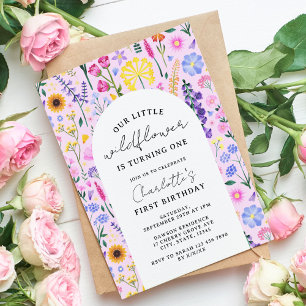 Elegant Our Little Wildflower Girl First Birthday Invitation