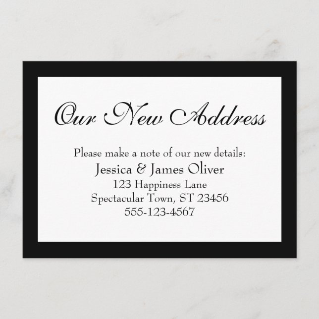 Elegant Our New Address Bordered Black on White Enclosure Card (Front)