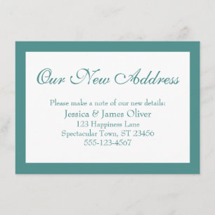 Elegant Our New Address Bordered Light Teal, White Enclosure Card