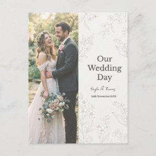 Elegant Our Wedding Day Floral Photo Design Postcard