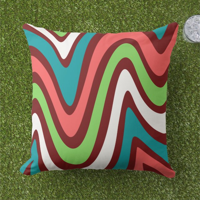 Elegant outdoor pattern green pink brown cushion (Grass)