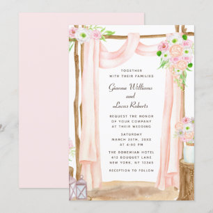 Elegant Outdoor Watercolor Pink Floral Wedding Invitation