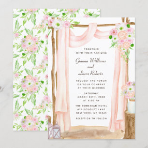 Elegant Outdoor Watercolor Pink Floral Wedding Invitation