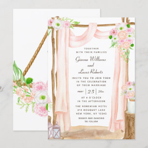 Elegant Outdoor Watercolor Pink Floral Wedding Invitation