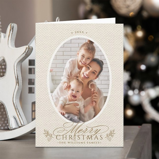 Elegant Oval Frame Merry Christmas Photo Folded  Holiday Card (Creator Uploaded)