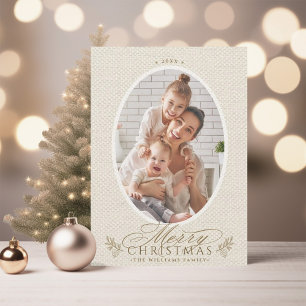 Elegant Oval Frame Merry Christmas Photo Holiday Card