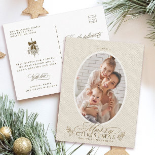 Elegant Oval Frame Merry Christmas Photo Holiday  Postcard