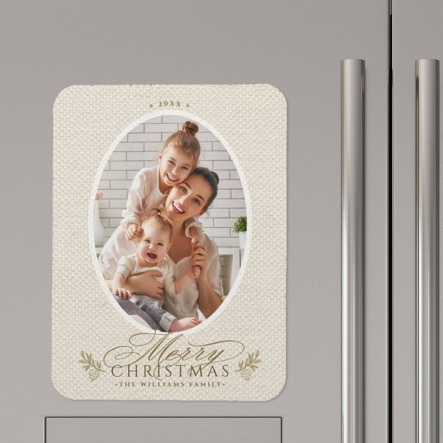 Elegant Oval Frame Merry Christmas Photo Magnet (Creator Uploaded)