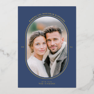Elegant Oval Hanukkah Photo Foil Holiday Card