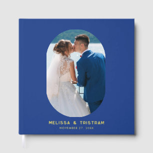 Elegant Oval Photo Elegant Wedding Blue Custom Guest Book