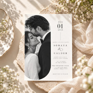 Elegant Oval Portrait Black & White Photo Wedding Invitation