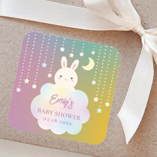 Elegant Over the Moon and Stars Girl Baby Shower Square Sticker