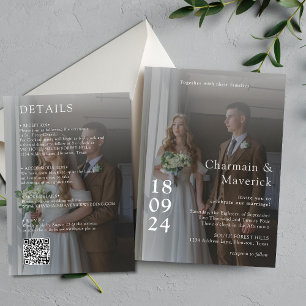 Elegant Overlay 2 Photo with QR Code Wedding Invitation