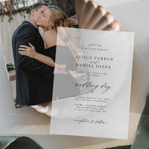Elegant overlay black and white wedding vellum invitations