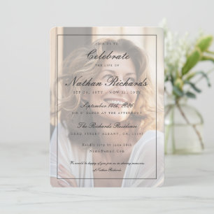 Elegant Overlay Photo Celebration of Life Funeral Invitation