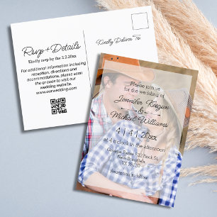 elegant overlay photo qr code rsvp wedding  invitation postcard