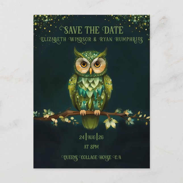 Elegant Owl Blossom Wedding Invitations (Front)