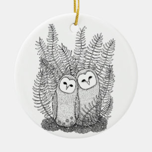 Elegant Owl Couple Together Anniversary Christmas Ceramic Ornament