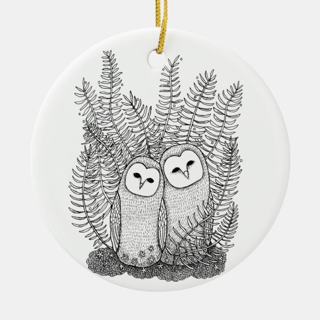 Elegant Owl Couple Together Anniversary Christmas  Ceramic Ornament (Front)