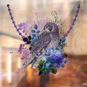 Elegant owl floral vintage diamond jewel purple 