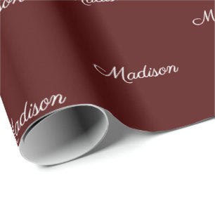 Elegant oxblood script custom name birthday wrapping paper