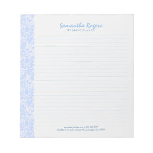 Elegant Pail Blue Floral Lace And White Damasks Notepad