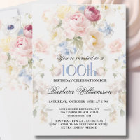 Elegant Painted Blush Rose Floral 100th Birthday