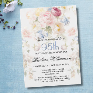 Elegant Painted Blush Rose Floral 75th Birthday Invitation