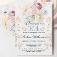 Elegant Painted Blush Rose Floral 90th Birthday