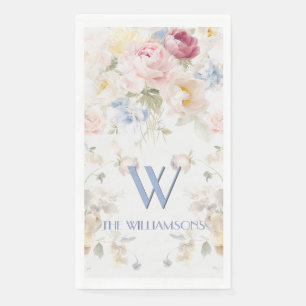 Elegant Painted Blush Rose Floral Personalised  Napkin