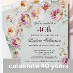 Elegant Painted Floral 40th Birthday Party Invitat Invitation<br><div class="desc">Start this special 40th birthday celebration in a elegant style with this beautifully feminine gentle floral invitation with watercolor mixed wildflowers and trailing greenery. All of the text can be personalised for your party including the guest of honour's age. If you have any special requests or require design assistance, just...</div>