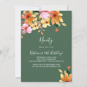 Elegant Painted Floral 90th Birthday Invitation