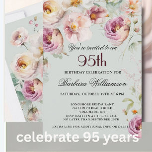 Elegant Painted Floral 95th Birthday Party Invitation
