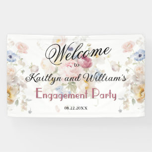 Elegant Painted Floral Engagement Party Welcome  Banner