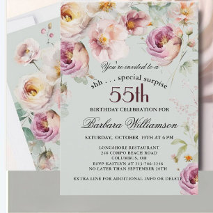 Elegant Painted Floral Surprise 55th Birthday  Invitation