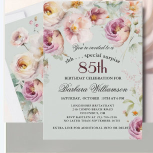 Elegant Painted Floral Surprise 85th Birthday Invitation
