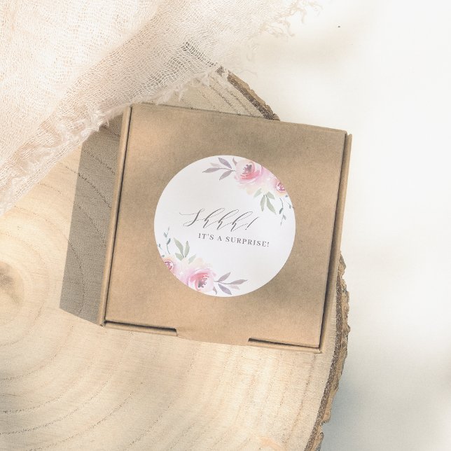 Elegant Painted Floral Surprise Birthday Party Classic Round Sticker (Creator Uploaded)