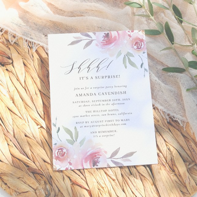 Elegant Painted Floral Surprise Birthday Party Invitation (Creator Uploaded)