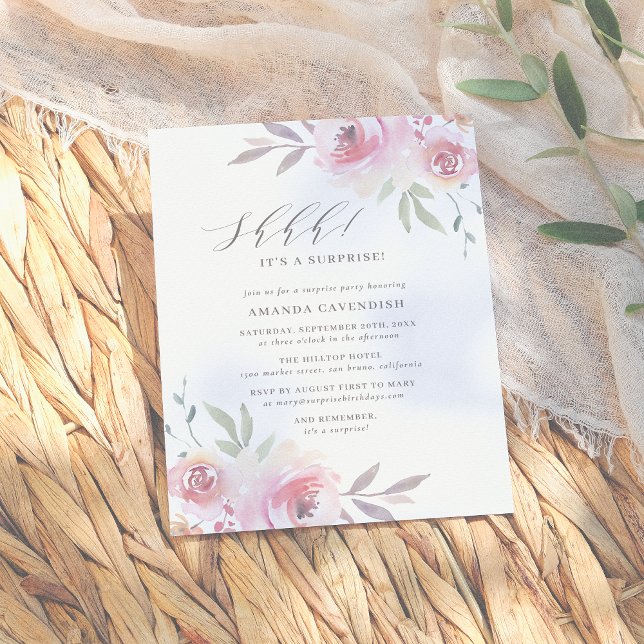 Elegant Painted Floral Surprise Birthday Party Invitation Postcard (Creator Uploaded)
