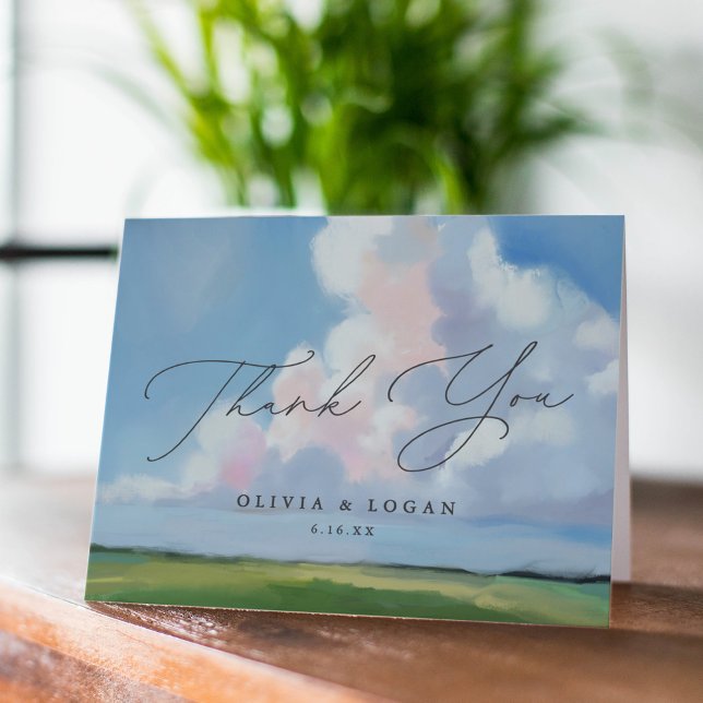 Elegant Painted Landscape Blue Sky Clouds Wedding Thank You Card (Creator Uploaded)