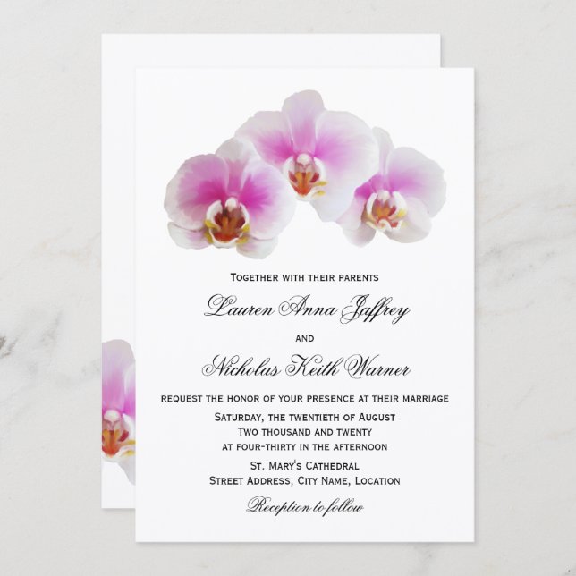 Elegant Painted Orchids Wedding Invitations (Front/Back)