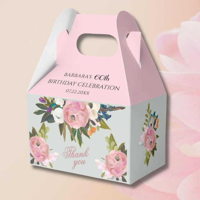 *Elegant Painted Pink Floral 60th birthday favors  Favour Box (Creator Uploaded)