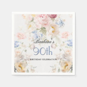 Elegant Painted Rose Floral 90th Birthday  Napkin