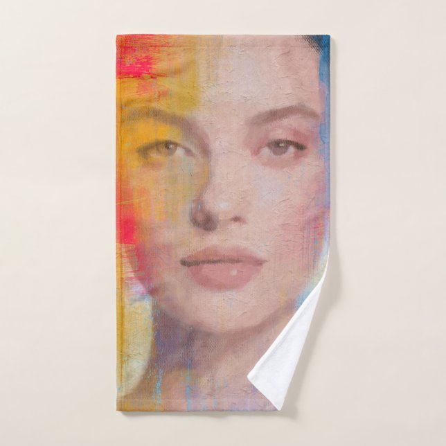 Elegant Painterly Face Illustration Hand Towel (Hand Towel)
