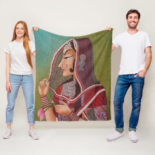 Elegant Painting of a Woman in a Sari Sherpa Blank Fleece Blanket