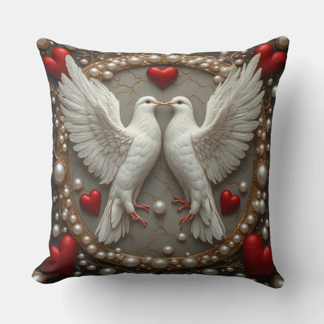 Elegant Pair of Doves Symbolising Love and Unity Cushion (Front)